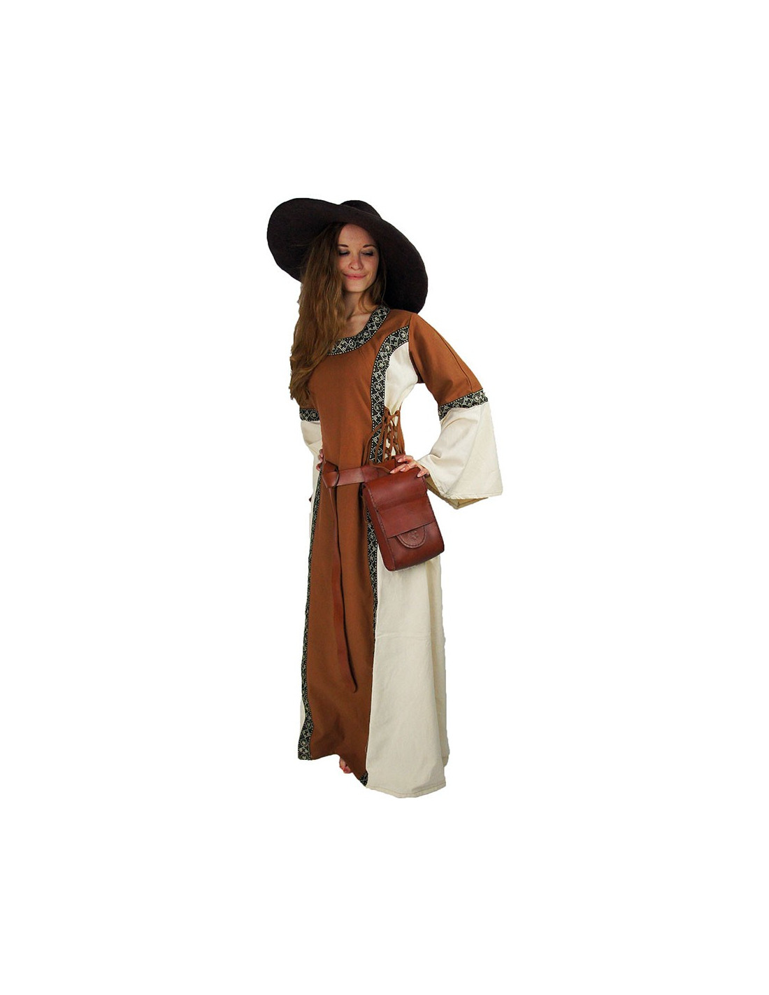 Vestido medieval mujer Larissa, marrón-blanco natural ⚔️ Tienda-Medieval