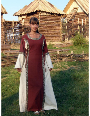 Vestido medieval mujer Larissa, marrón-blanco natural ⚔️ Tienda-Medieval
