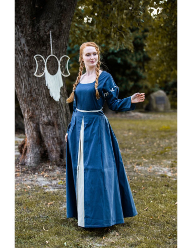 Vestido medieval azul-blanco modelo Larina ⚔️ Tienda-Medieval