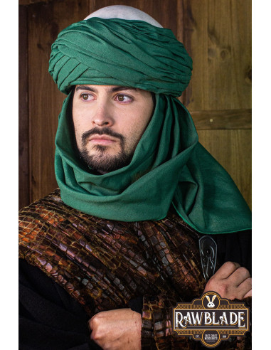 Arabische tulband - wit en groen ⚔️ Tienda Medieval Maat L XL