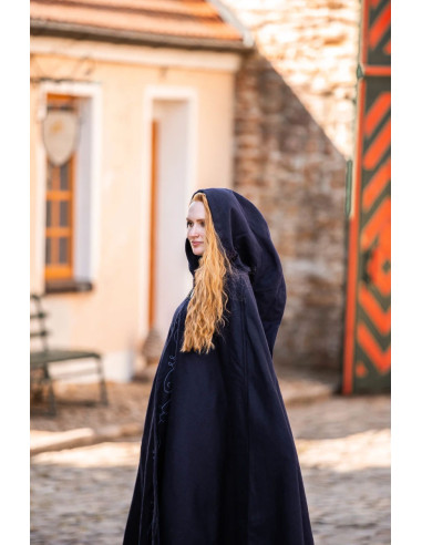 Capa medieval con capucha con piel para recreación, vestido de