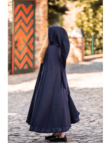 Capa medieval con capucha con piel para recreación, vestido de