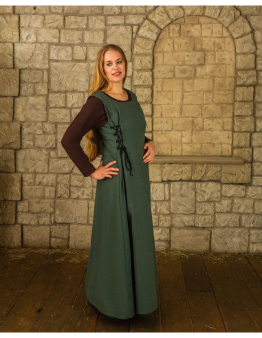 Vestido medieval mujer Angie, verde-blanco natural ⚔️ Tienda-Medieval