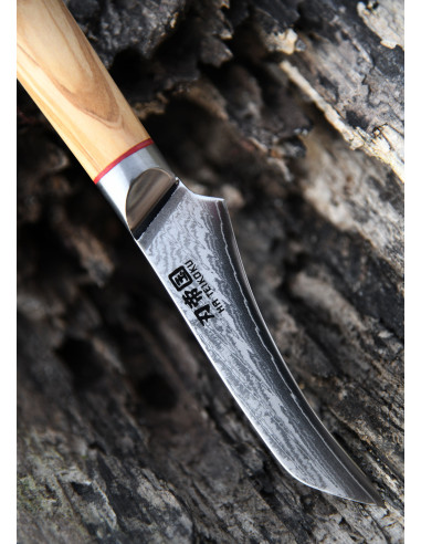 Juego de 3 cuchillos de acero damasco japonés AUS-10, mango de olivo