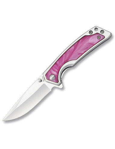 Albainox lommekniv, stål-pink håndtag (15,5 cm.)