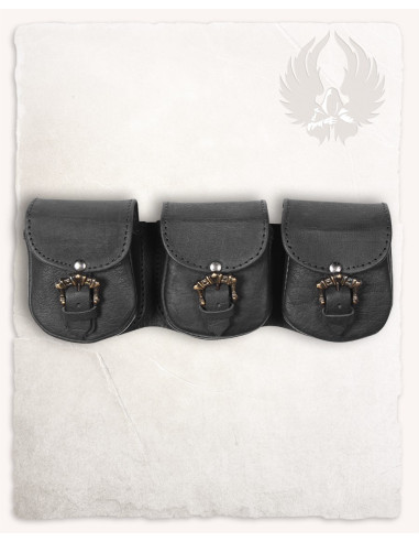 Set 3 bolsos medievales León para cinturón en negro