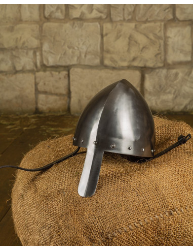 Normandische helm met neus Roger-model, gepolijst staal