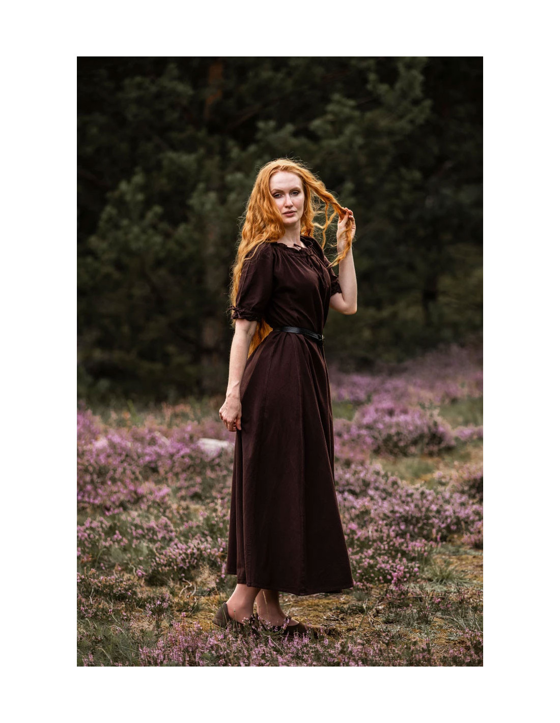 Vestido medieval mujer Larissa, marrón-blanco natural ⚔️ Tienda-Medieval