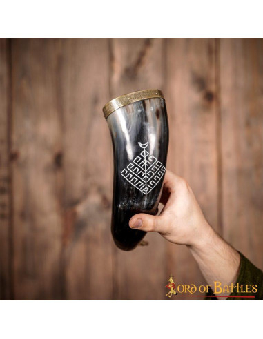 Cuerno vikingo para beber son tahalí marrón (250 ml.) ⚔️ Tienda