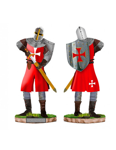 Miniatur-Roter Templerritter mit Helm, Schild und Schwert (12 cm).