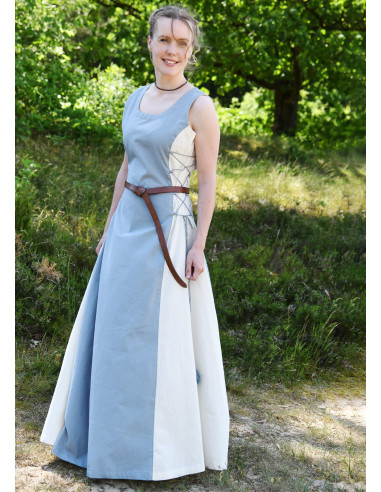 Vestido medieval sin mangas modelo Jarle, azul-natural