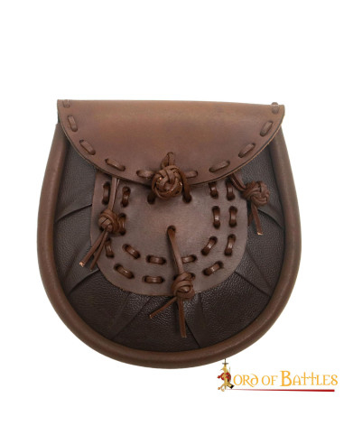 Middelalderlig taljetaske i læder med kvaster, brun