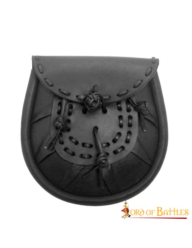 Bolso riñonera medieval cuero con borlas, color negro