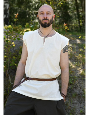 Middeleeuwse mouwloze tuniek model Clement, naturel wit