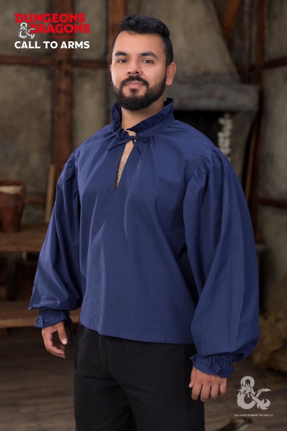 Camisa medieval en algodón Dungeons y Dragons, azul