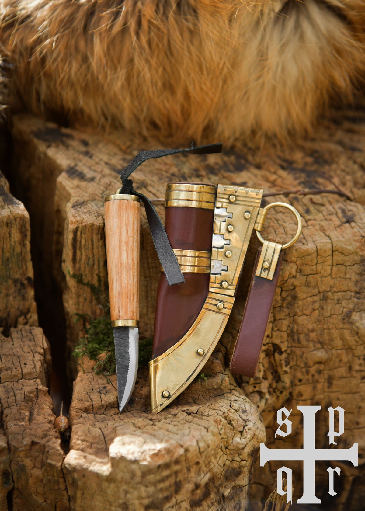 Cuchillo Vikingo Artesanal de Bolsillo con Funda de Cuero
