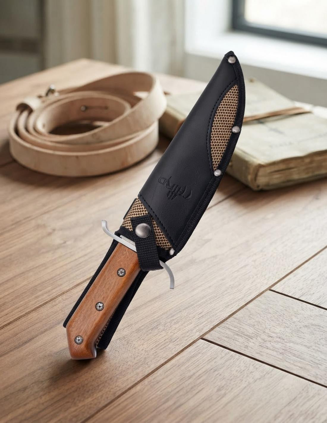 Cuchillo de caza Third estilo Bowie mango madera Palisandro, con funda