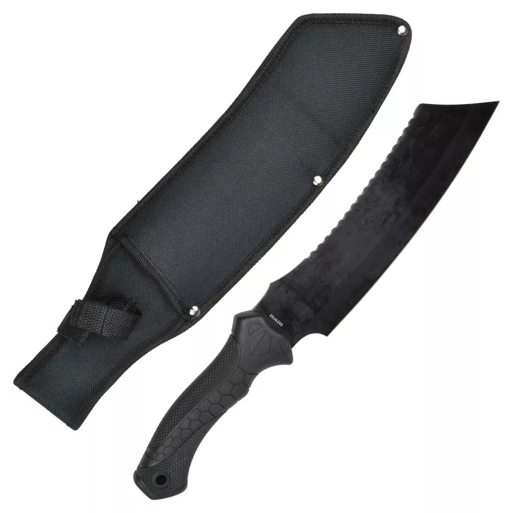 Cuchillo marca SCK contrafilo dentado, con funda (39 cm.)